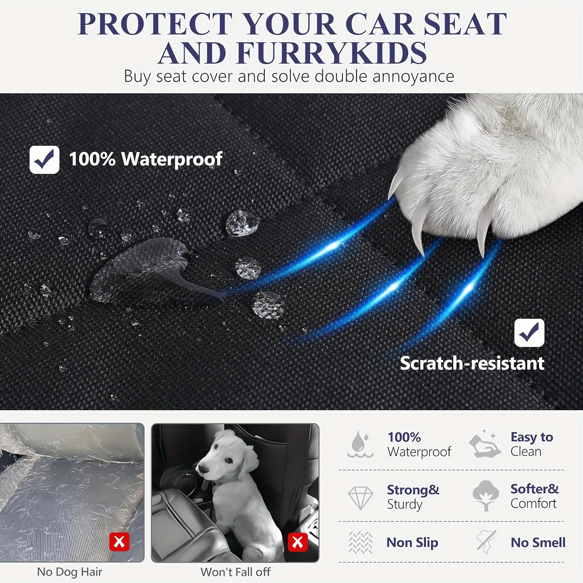 Dog Car Seat Cover - Pet Hammock, with 4 Pockets On The Side Wings, Scratch And Slip Protection for The Rear Seat, Suitable for Cars, Trucks And SUVs,600D