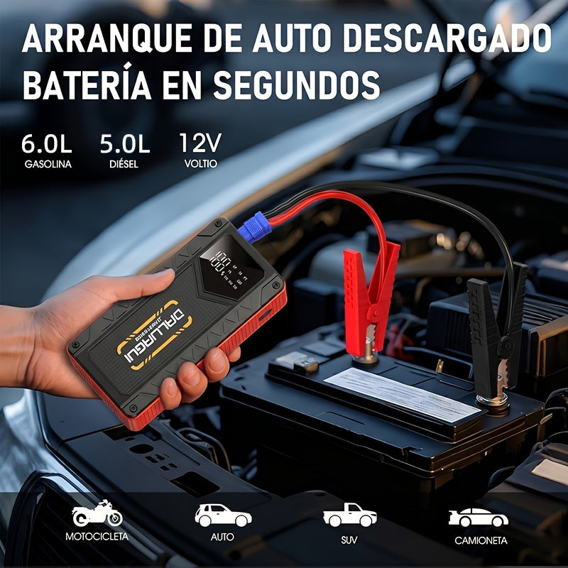 12000A Jump Starter With Digital Tire Inflator, Window Breaker Hammer, For 12V Car/Truck/SUV/RV/Motorcycle (1.59gal Gas/1.32gal Diesel), LED Display, 3-Mode Flashlight & Jumper Cables, High-Perf Pump, Emergency Kit, Outdoor Essential