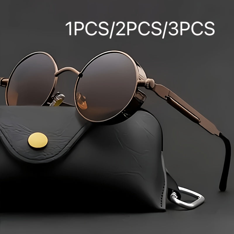 Retro Round Metal Frame Glasses with Spring Hinges Brown Decorative Lenses Lightweight Durable Vintage Circle Eyewear for Men Women Casual Formal Daily Wear