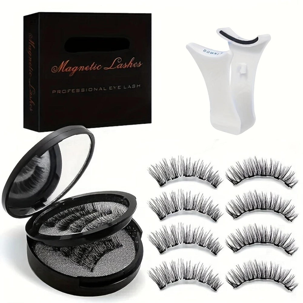8 Pairs Magnetic Lash Kit with Applicator Clips — 3D Double Magnetic False Eyelashes Set, Waterproof No Glue Reusable Natural Look Lashes for Women Daily Wear & Special Occasions