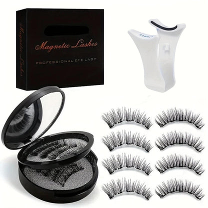 8 Pairs Magnetic Lash Kit with Applicator Clips — 3D Double Magnetic False Eyelashes Set, Waterproof No Glue Reusable Natural Look Lashes for Women Daily Wear & Special Occasions