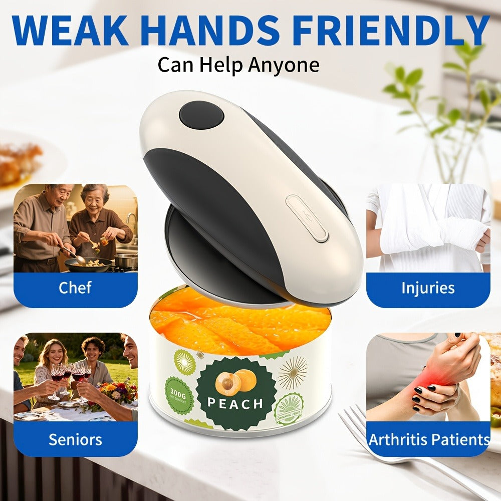 Electric Can Opener One-Touch Automatic – USB Rechargeable, Smooth Edge Safety, Auto Power-Off, Cordless for Kitchen, Camping & Seniors