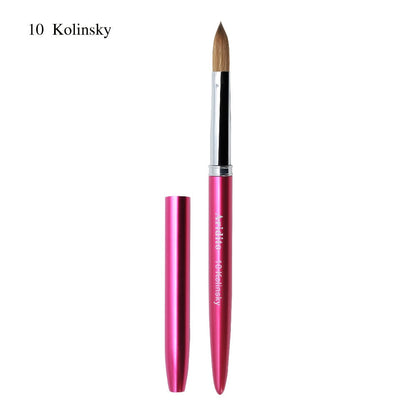 Kolinsky Acrylic Nail Brush Set 100% Pure Kolinsky Hair Flat Shape Sizes #10 #12 #14 – Professional Nail Art Sculpting Extension Brush with Rose Red Handle & Cap for Nail Technicians & Home Use