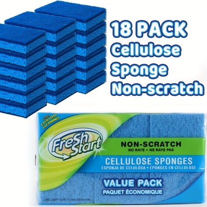 Non-Scratch Cellulose Sponge Dual-Sided with Tough Scouring Pad – Dishwashing Sponges for Kitchen, Dishes & Bathroom, Absorbent & Durable, Green or Blue, 9/12/18/27 Pack Value Sets