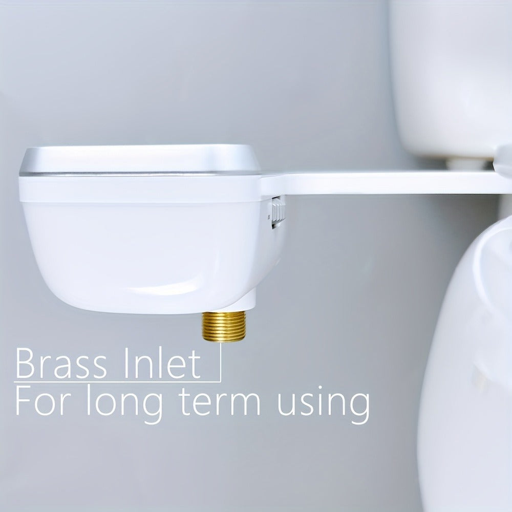 Bidet Toilet Seat Attachment – Non-Electric Mechanical Bidet with Rear Wash, Adjustable Water Pressure, Self-Cleaning Nozzle, Brass T-Adapter & Metal Hose for US & Canada Toilets