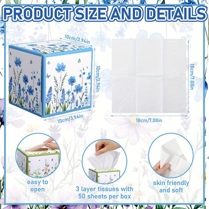 Facial Tissues Cube Box 12 Pack 3-Ply 600 Sheets Soft Bulk Tissue Boxes Flower Design for Bedroom Car Office Desk Spring Summer Home Decor Small Square Tissue Box Set