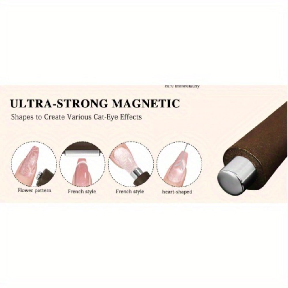 4-in-1 Y-Shaped Cat Eye Nail Magnet Stick Double Head - Heart & Multi-Pattern Magnetic Tool for Cat Eye Gel Polish Nail Art, Portable Professional Salon & Home DIY Nail Art Gift
