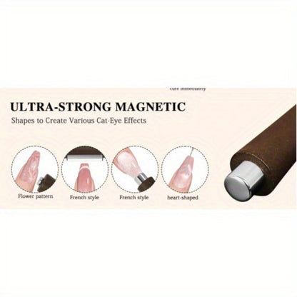 4-in-1 Y-Shaped Cat Eye Nail Magnet Stick Double Head - Heart & Multi-Pattern Magnetic Tool for Cat Eye Gel Polish Nail Art, Portable Professional Salon & Home DIY Nail Art Gift