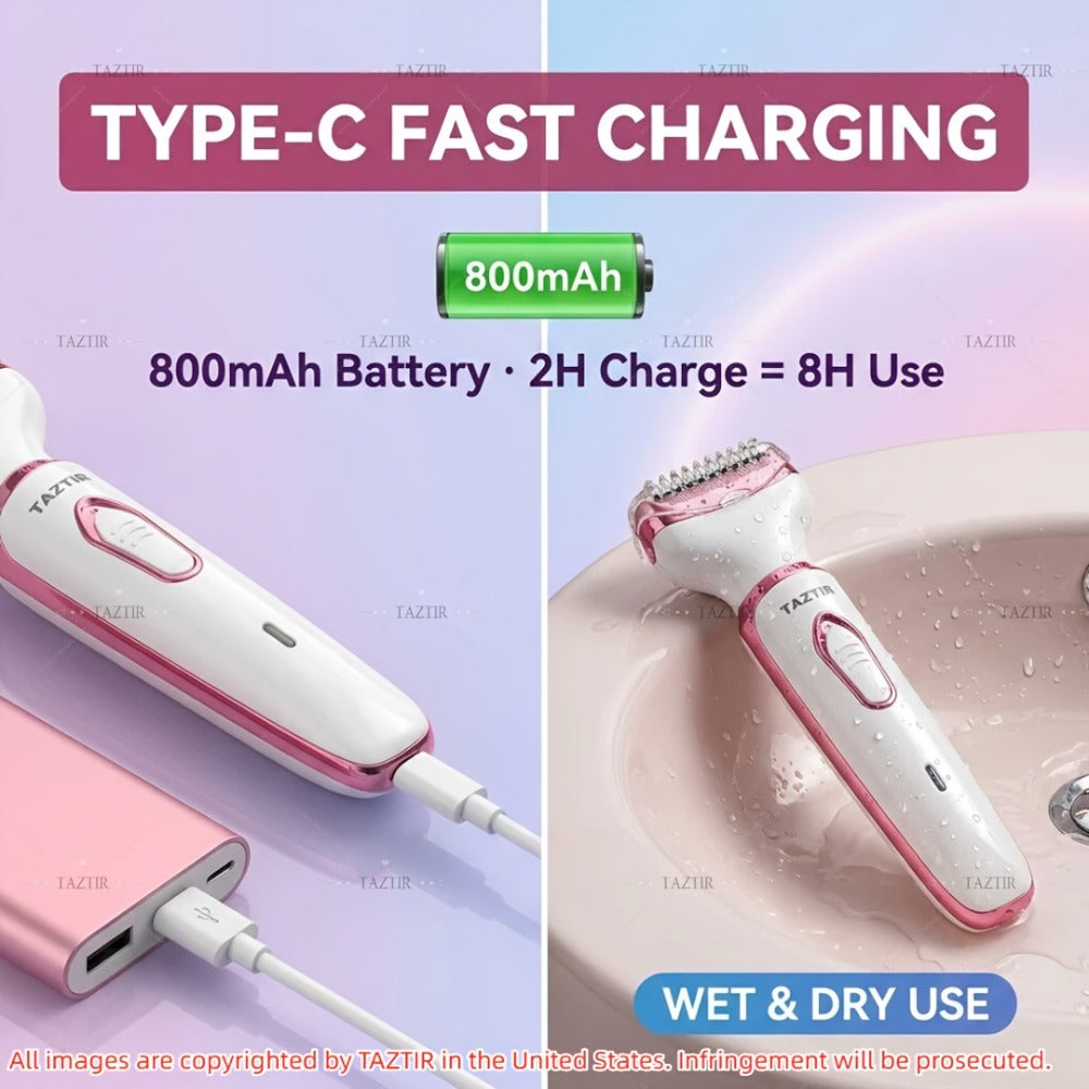 4-in-1 Electric Shaver for Women Rechargeable Wet & Dry Painless – Face Nose Legs Underarm Bikini Trimmer Portable Cordless Grooming Kit, Luxury Gift Set Options for Her