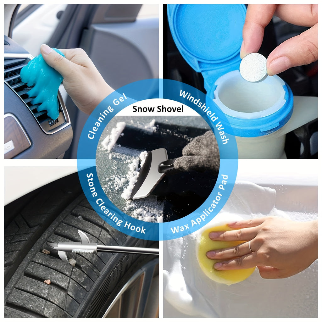 19pcs/41pcs Car Cleaning Wash Interior Detailing Cleaner with High Power Handheld Vacuum, Collapsible Bucket, Windshield Tool, Clean Snow Shovel, Tire Brush, Complete Car Care Tools