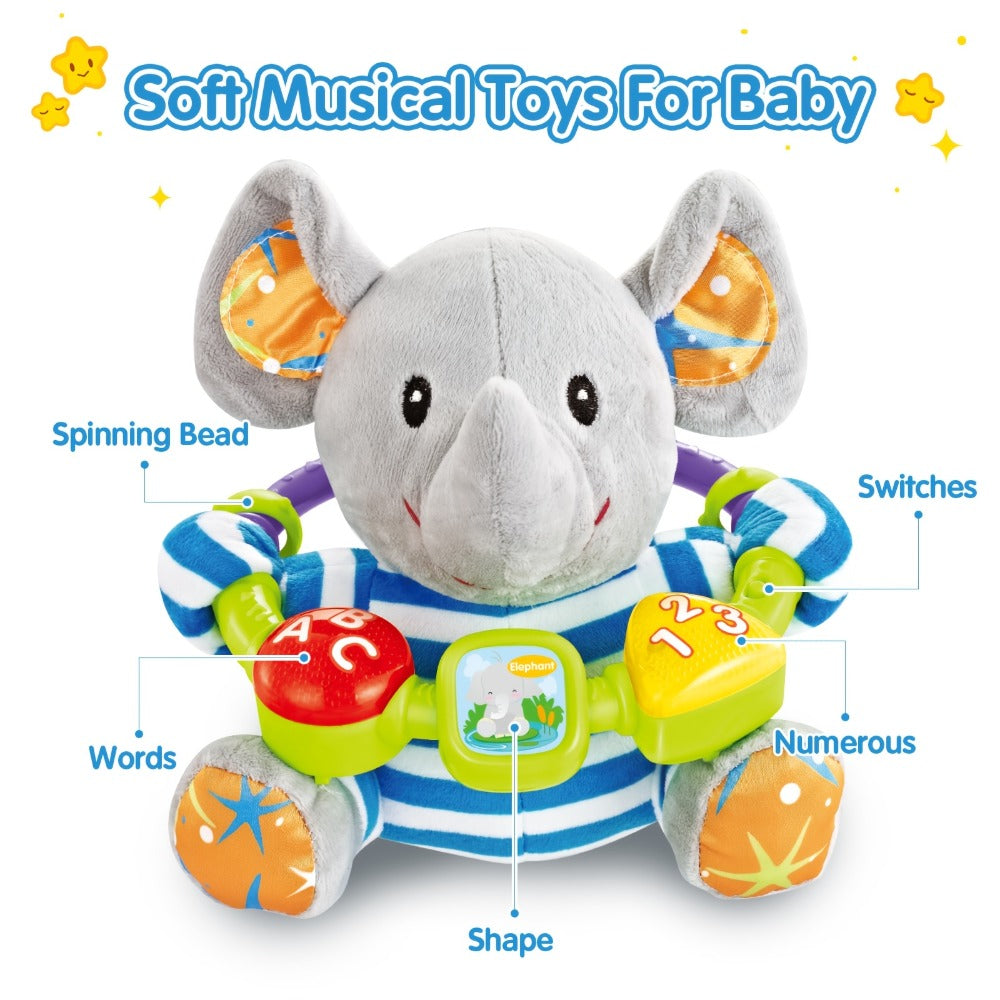 Musical Elephant Plush Toy with Music & Light – Soft Soothing Stuffed Animal for Baby Toddler Boys Girls, Calming Sleep Aid Bedtime Toy, Birthday Christmas Baby Shower Holiday Gift for Kids