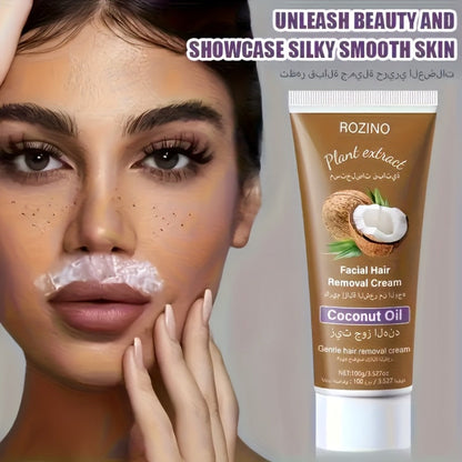 Coconut Hair Removal Cream 100g — Painless Depilatory for Women, Face Legs Armpits Bikini Area, Gentle Sensitive Skin Formula, Semi-Permanent Smooth Results