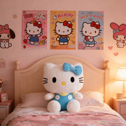 Hello Kitty KT Cat Stuffed Animal 3 Colors – Sanrio Kawaii Plush Doll in Red Pink Blue Soft Collectible Toy, Birthday Valentine Christmas Gift for Girls Teens Hello Kitty Fans