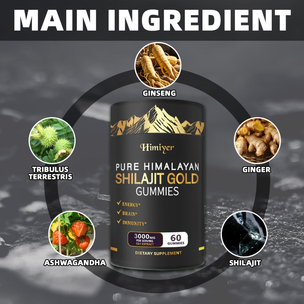 Pure Himalayan Shilajit Gummies with KSM-66 Ashwagandha, Ginseng & Gokshura – 85+ Trace Minerals, 75% Fulvic Acid | No Added Sugar | Energy & Vitality Supplement for Men & Women | 1 or 2 Bottles