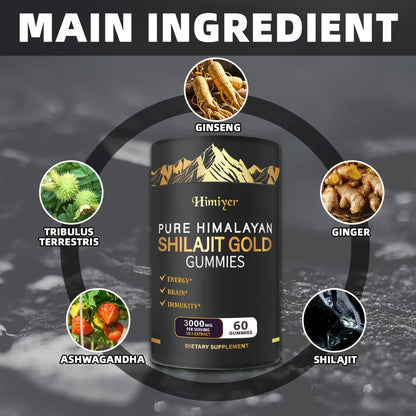 Pure Himalayan Shilajit Gummies with KSM-66 Ashwagandha, Ginseng & Gokshura – 85+ Trace Minerals, 75% Fulvic Acid | No Added Sugar | Energy & Vitality Supplement for Men & Women | 1 or 2 Bottles