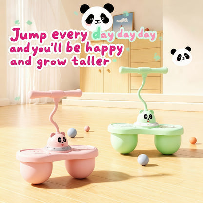 Kids Cartoon Panda Jumping Ball with Handle – Double Bouncy Ball Balance Training Toy, 24.6" Size, Durable TPR+PP, Includes Gas Cylinder & Needle | Pink & Green | Outdoor Fun Gift