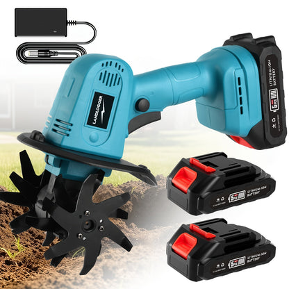 Cordless Electric Cultivator 20V Lightweight Handheld Rotary Tiller – 9-Inch Width 6.6-Inch Depth, 1 or 2 Batteries & Charger, Garden Soil Tiller for Courtyard Farmland Vegetable Garden Raised Bed