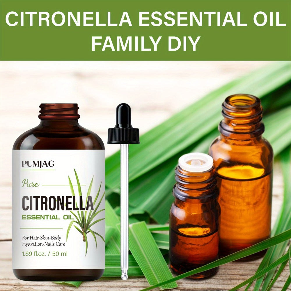 Citronella Essential Oil 50ml Pure Hydrating Body Massage Oil with Dropper - Non-Alcoholic Moisturizing Oil for Face Hair Nails Dry Skin All Skin Types Adults Daily Care