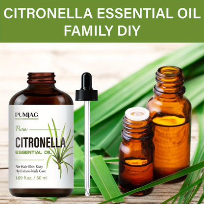 Citronella Essential Oil 50ml Pure Hydrating Body Massage Oil with Dropper - Non-Alcoholic Moisturizing Oil for Face Hair Nails Dry Skin All Skin Types Adults Daily Care