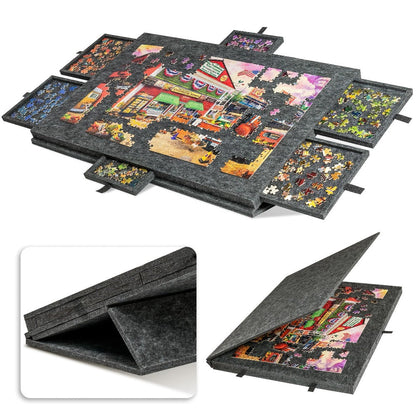 Jigsaw Puzzle Board with Felt Mat & 6 Sorting Drawers - Foldable Roll-Up Puzzle Saver Fits Up to 1000 Pieces | Portable Puzzle Storage Organizer for Adults Kids Family Game Night