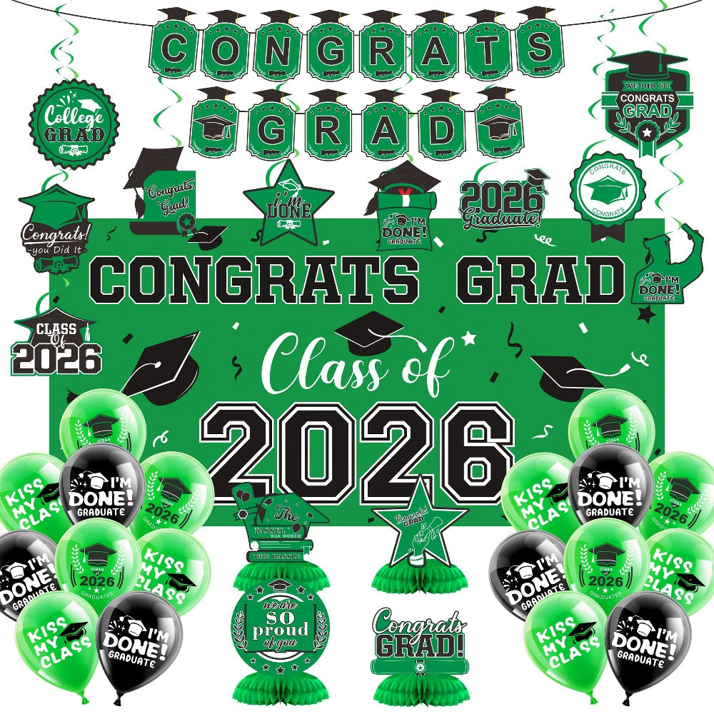 Class of 2026 Graduation Party Decorations – Complete Set with Backdrop Banner Hanging Swirls Balloons & Honeycomb Supplies, 6 Color Options Purple Maroon Blue Red Green Gold