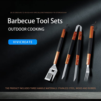 BBQ Grill Tool Set Stainless Steel – 430 Food-Grade Fork, Knife & Griddle Tools with Click Assembly Design – Outdoor Barbecue Utensil Kit for Camping, Backyard & Grilling
