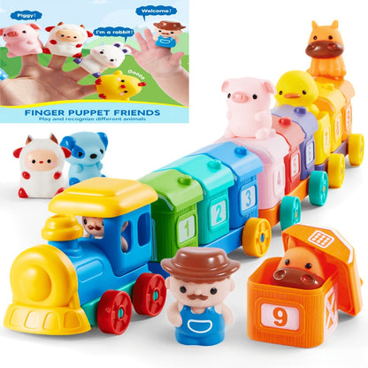 Farm Number Train Learning Toy for Toddlers with 9 Farm Animals & Farmer – Counting Sorting Matching Educational Train Set for Baby Boys Girls Ages 1-3 Birthday Christmas Gift