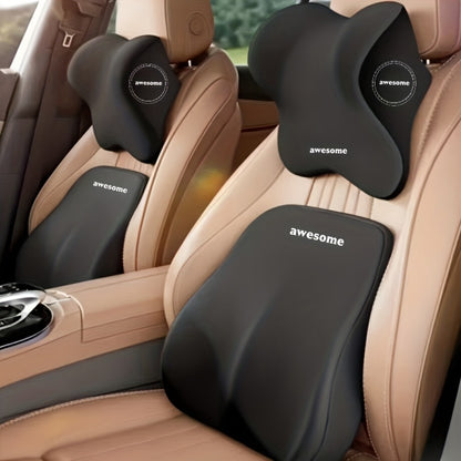 Car Seat Neck Pillow & Lumbar Support Set, Ergonomic Memory Foam Headrest and Waist Cushion for Driving Comfort, Universal Fit Car Seat Pillow Combo, Black – Great Gift