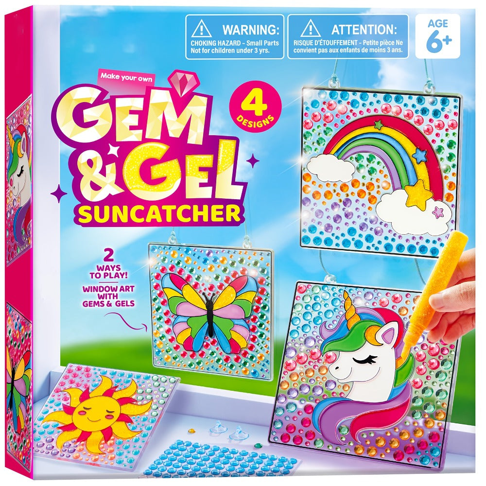 Suncatcher Painting Kit 4pcs for Kids – 2-in-1 Window Art with Gem Stickers & Paint Pens, Butterfly Unicorn Rainbow Sun Designs, Arts Crafts Activity for Girls Boys Ages 6+ Birthday Christmas Gift