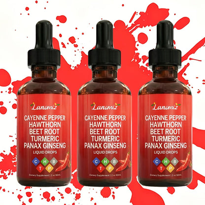 Cayenne Pepper Liquid Drops 2fl oz All-in-One Formula with Beet Root Turmeric Hawthorn Ginseng Ceylon Cinnamon - Daily Circulation Energy Heart Health Supplement Allergy-Friendly Unisex