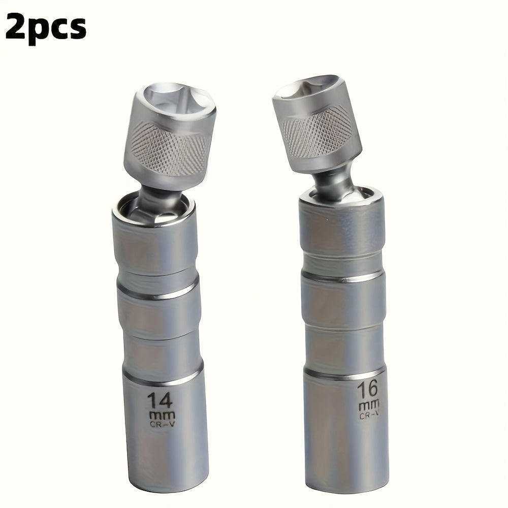 1/ 2Inch Magnetic Universal Spark Plug Socket Tool Set, Including 0.55Inch And 0.63Inch Alloy Steel Ratchet Wrenches with 3/ 8Inch Drive, Universal Spark Plug Removal Kit, Vehicle Maintenance Kit, Car Repair Tools, Durable Ratchet Wrenches