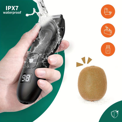 Groin Trimmer Men IPX7 Waterproof Ceramic Blade Electric Body Shaver – LCD Battery Display & Replaceable Head, Wet Dry Safe Ball Trimmer Grooming Kit for Sensitive Areas Pubic Hair Manscaping