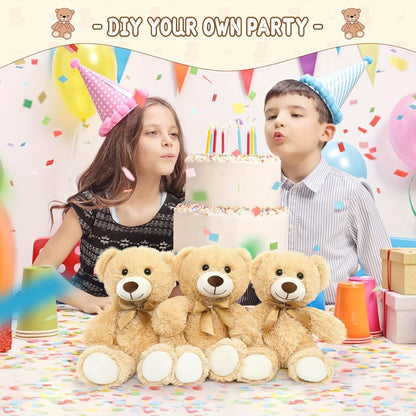 Teddy Bears Bulk Set of 8 Small Khaki Stuffed Animals – Party Favors for Wedding, Baby Shower, Birthday, Christmas & Event Giveaways
