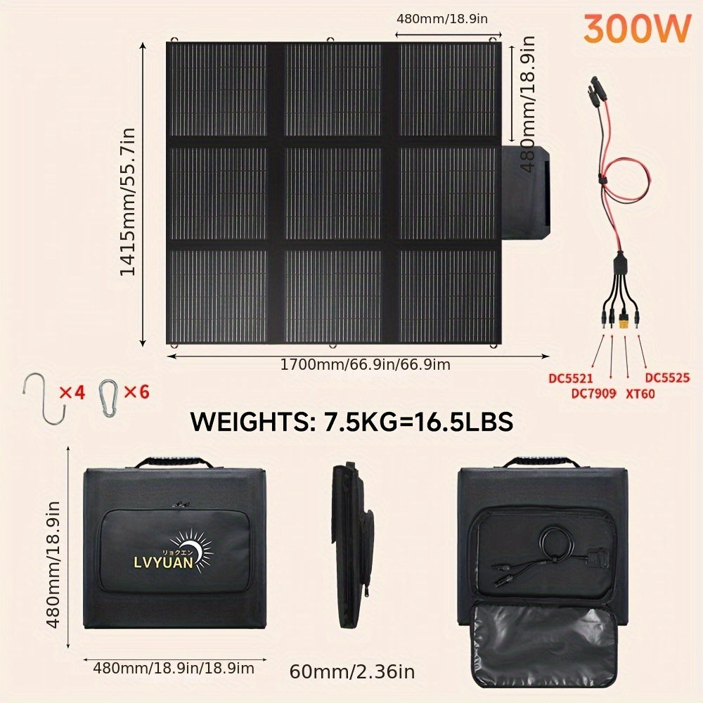 LVYUAN Portable Solar Panel Available in 120W, 200W, 300W, And 400W Options, Featuring a Foldable Design And High-Efficiency Monocrystalline Solar Cells with Up to 22.5% Efficiency, Ideal for Outdoor Activities, Boating, Camping