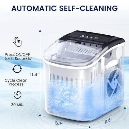 Pebble Ice Maker Countertop – 26 Lbs/24H, 2 Ice Cube Sizes, Sonic Bullet Ice Machine, Auto-Cleaning, Stainless Steel, Ice Scoop & Basket, Optional Descaler Kit for Home, Kitchen, Camping & RV