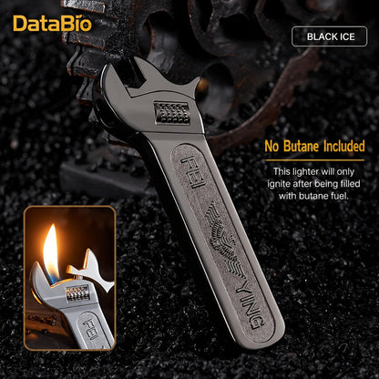 Spanner Shape Novelty Lighter – Refillable Butane Windproof Metal Lighter, Cool Gadget Gift for Men | Father's Day Gift Idea | Bright Chrome & Black | No Butane Included