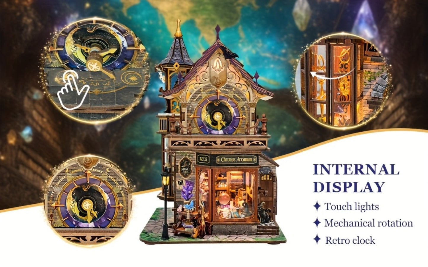 DIY Wood Miniature Bookhouse Model Kit SQ-71 Time Magic Club with Mechanical Link System – Adult Collector Dollhouse Display Piece, Unique Christmas Thanksgiving Birthday Gift for Women Teens Craft Lovers 14+