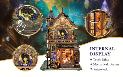 DIY Wood Miniature Bookhouse Model Kit SQ-71 Time Magic Club with Mechanical Link System – Adult Collector Dollhouse Display Piece, Unique Christmas Thanksgiving Birthday Gift for Women Teens Craft Lovers 14+