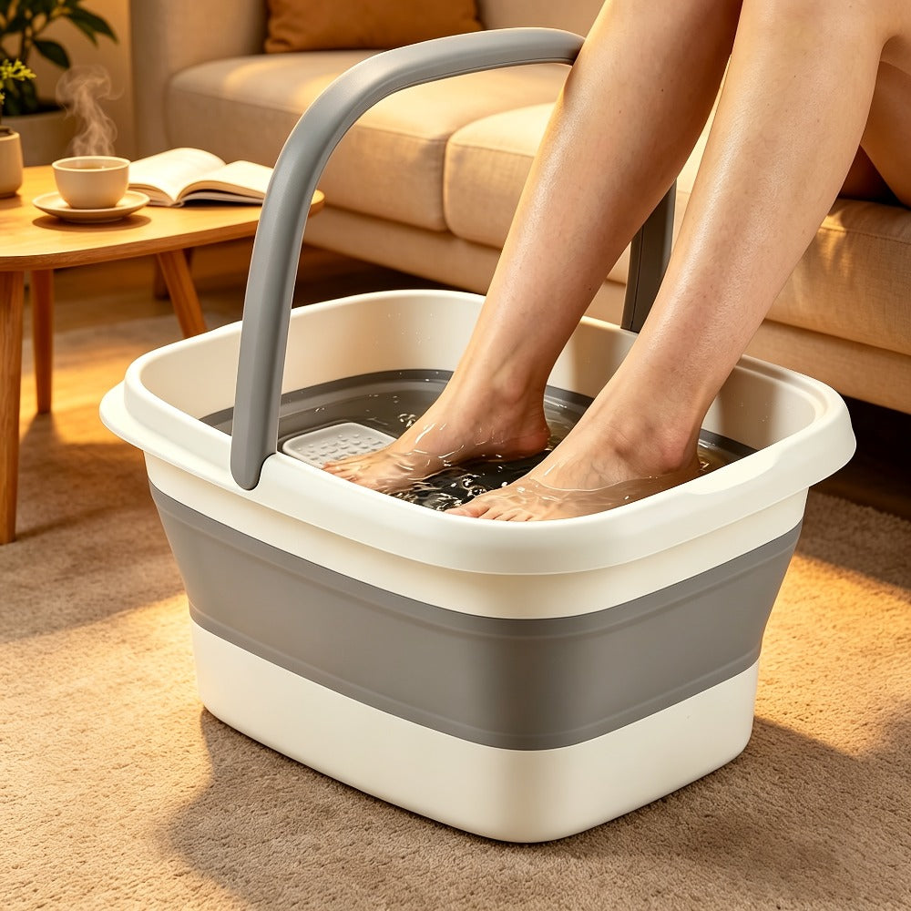 Collapsible Foot Bath Basin 3.96 Gal Foldable Foot Soak Tub with Massage Acupoints Handles Deep Soak Pedicure Home Spa Foot Relief Upgraded Plastic Bucket Green Pink Yellow