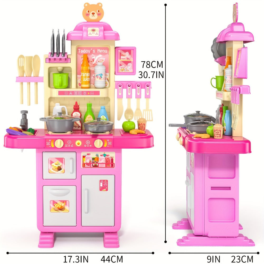 Pretend Play Kitchen Playset with Lights & Sounds – Interactive Toy Kitchen Accessories for Toddlers Ages 3+ – Indoor Kids Cooking Set Christmas Birthday Holiday Gift
