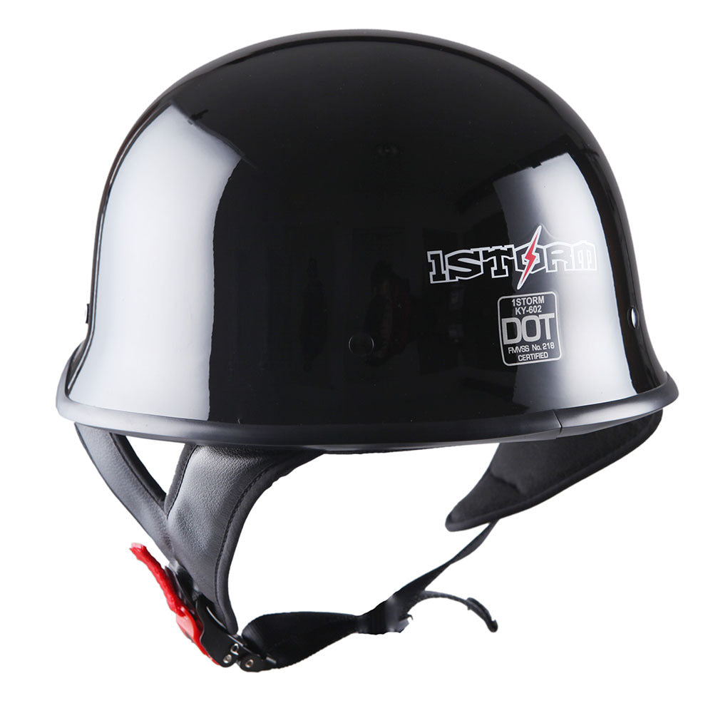 German Style Motorcycle Half Face Helmet – Novelty Skull & Carbon Fiber Design, UV Glossy Finish, Removable Washable Padding, Quick Release Buckle, Adult M/L/XL
