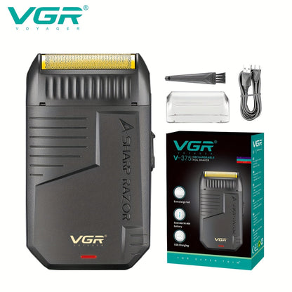 Electric Foil Shaver for Men USB Rechargeable Cordless – VGR Professional Beard Sideburn Trimmer Close Shave Travel-Ready Minimalist Black Design, Great Gift for Him Models V-363 V-375