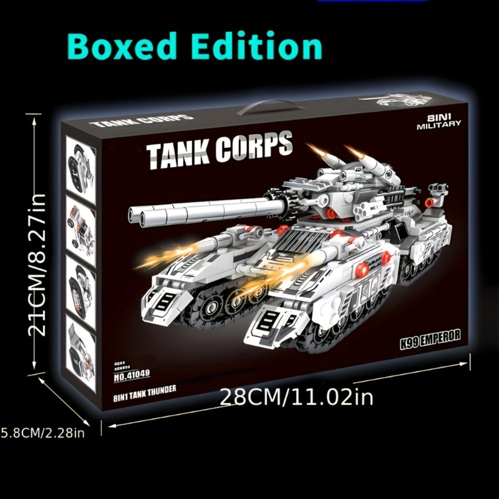 Snow Tank Building Block Set 8-in-1 1628pcs – 9 Variable Military Armored Vehicle Models, Premium ABS DIY Construction Kit for Adults & Teens Ages 14+, Birthday Christmas Halloween Gift