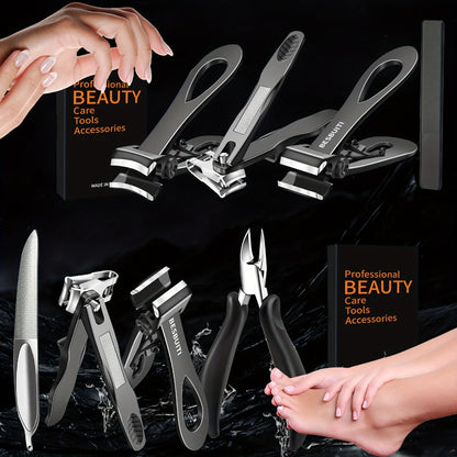 Thick Toenail Clipper Set for Seniors & Diabetics — Wide Jaw Ingrown Toenail Clipper, Heavy Duty Angled Nail Clipper & Nail File Kit for Men and Women, Professional Thick Nail Cutter Tool
