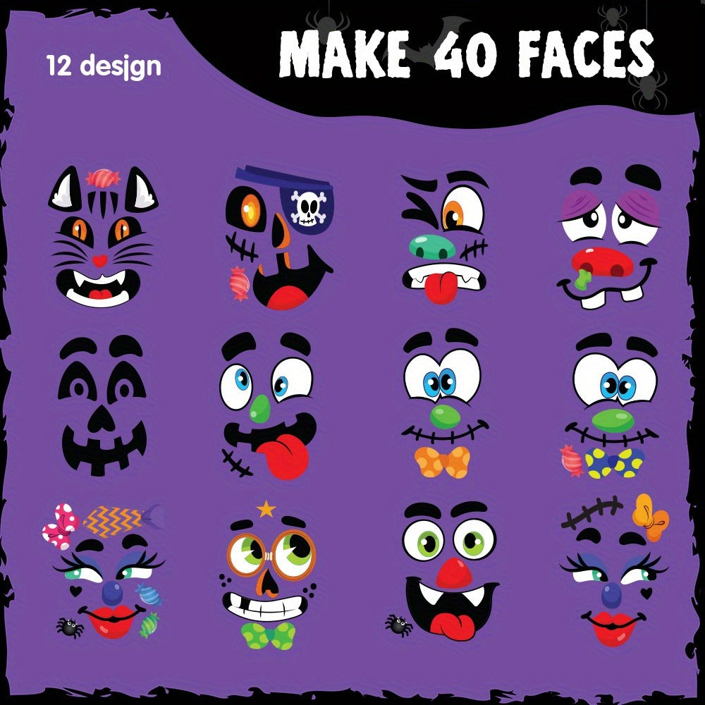 No-Carve Pumpkin Decorating Kit for Kids – 40 Faces 18 Sticker Sheets 12 Designs Halloween Pumpkin Decoration Craft, Trick or Treat Party Supplies & Favors