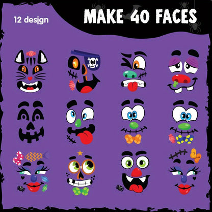 No-Carve Pumpkin Decorating Kit for Kids – 40 Faces 18 Sticker Sheets 12 Designs Halloween Pumpkin Decoration Craft, Trick or Treat Party Supplies & Favors
