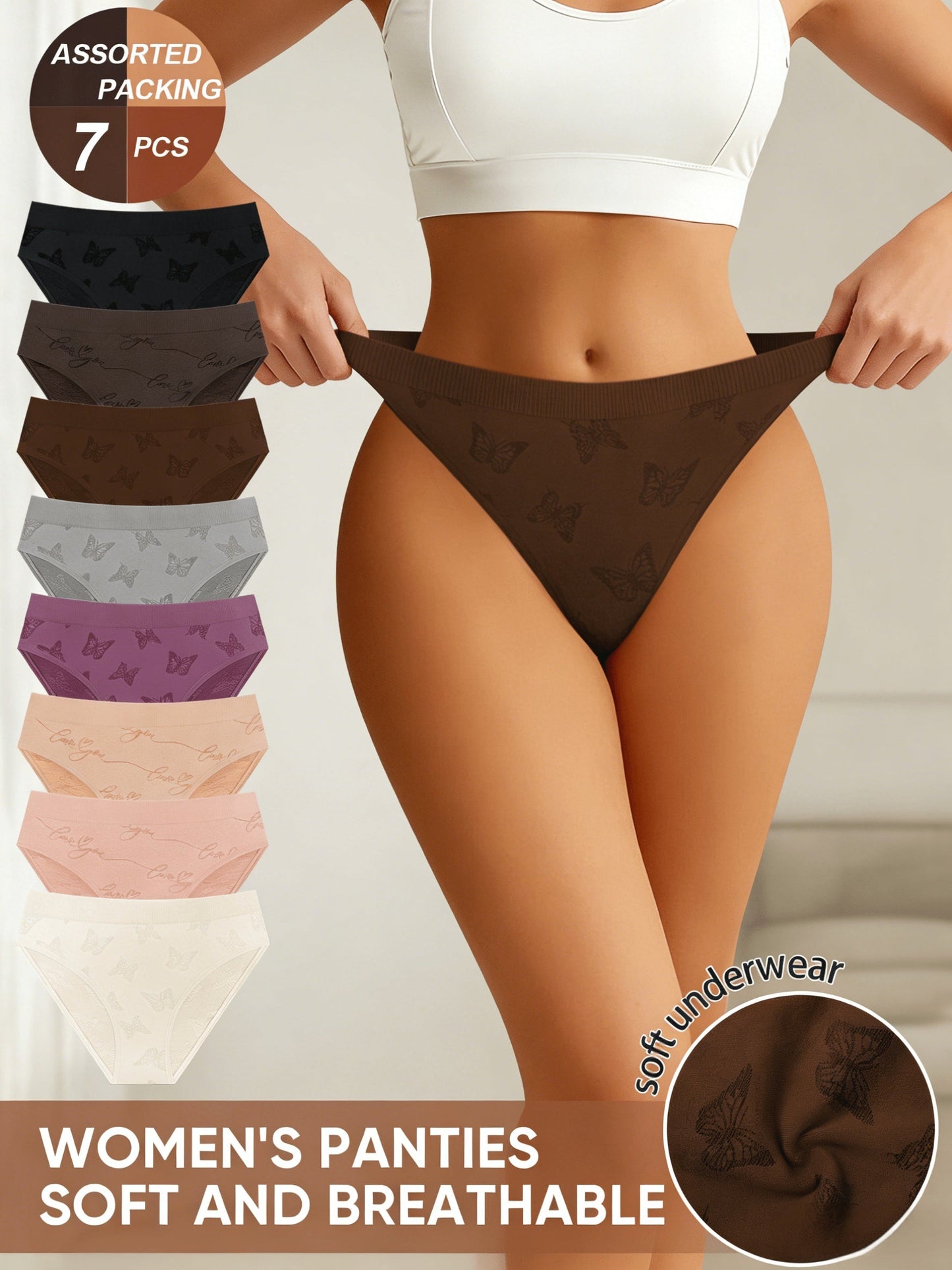 Women's 7-Pack Low-Rise Briefs - Butterfly Print Everyday Comfort