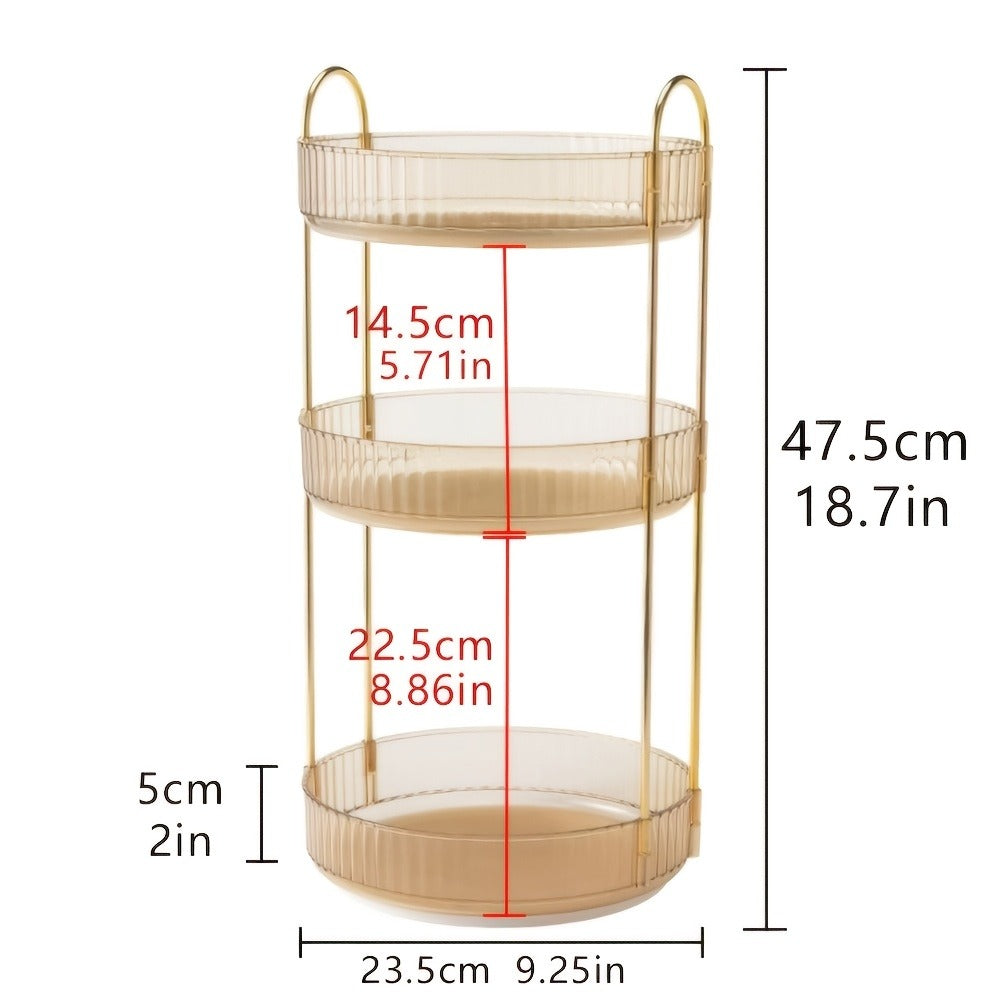 360° Swivel Makeup Organizer 3-Tier Rotating Countertop Storage Rack – Large Capacity Bathroom Dresser Vanity Organizer for Perfume, Skincare & Cosmetics, Green Amber Clear