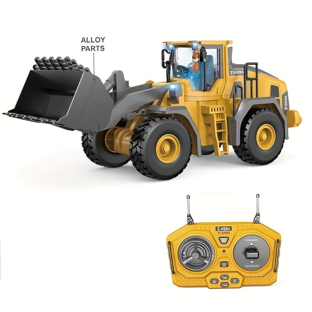 Remote Control Excavator Loader Dump Truck Toy for Kids 2.4GHz Alloy RC Construction Vehicle with Light & Sound, USB Rechargeable, Boys Gift for Halloween Thanksgiving Christmas Birthday Ages 3+