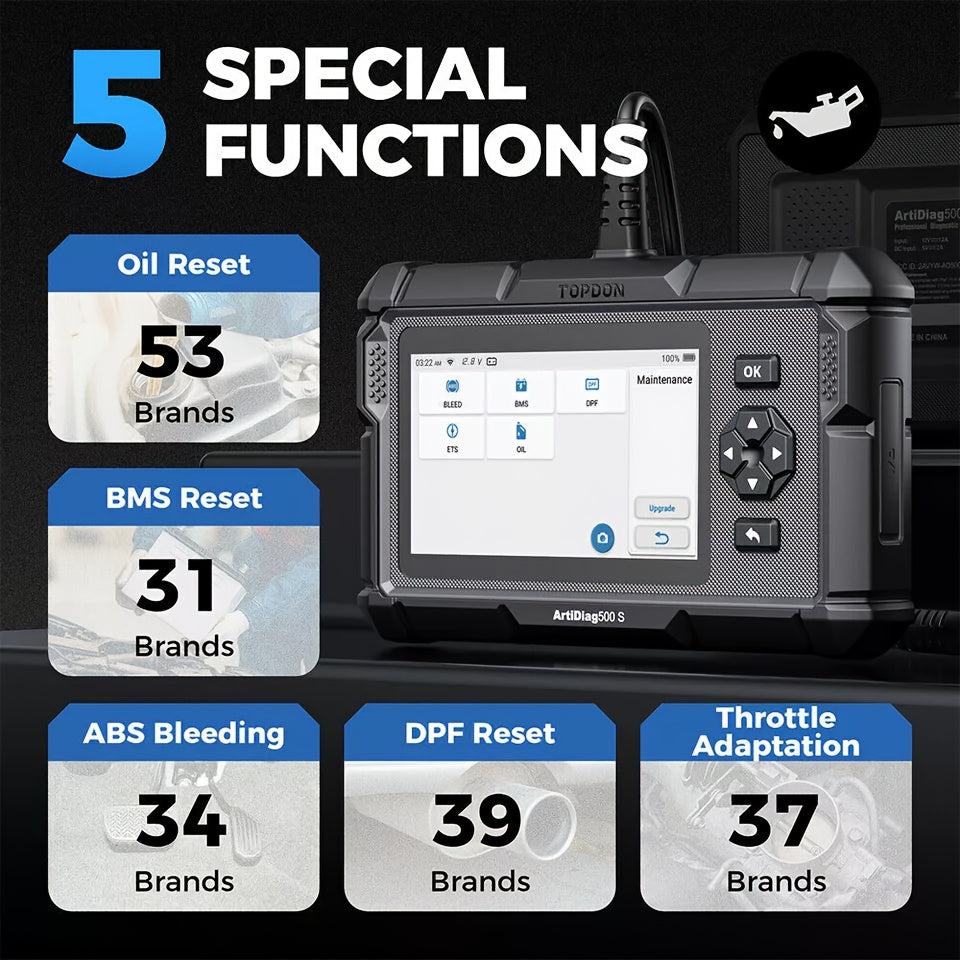 AD500S OBD2 Scanner for Vehicle Diagnostics, Capable of Reading Engine, ABS, SRS, And Transmission Codes, Along with Five Reset Services